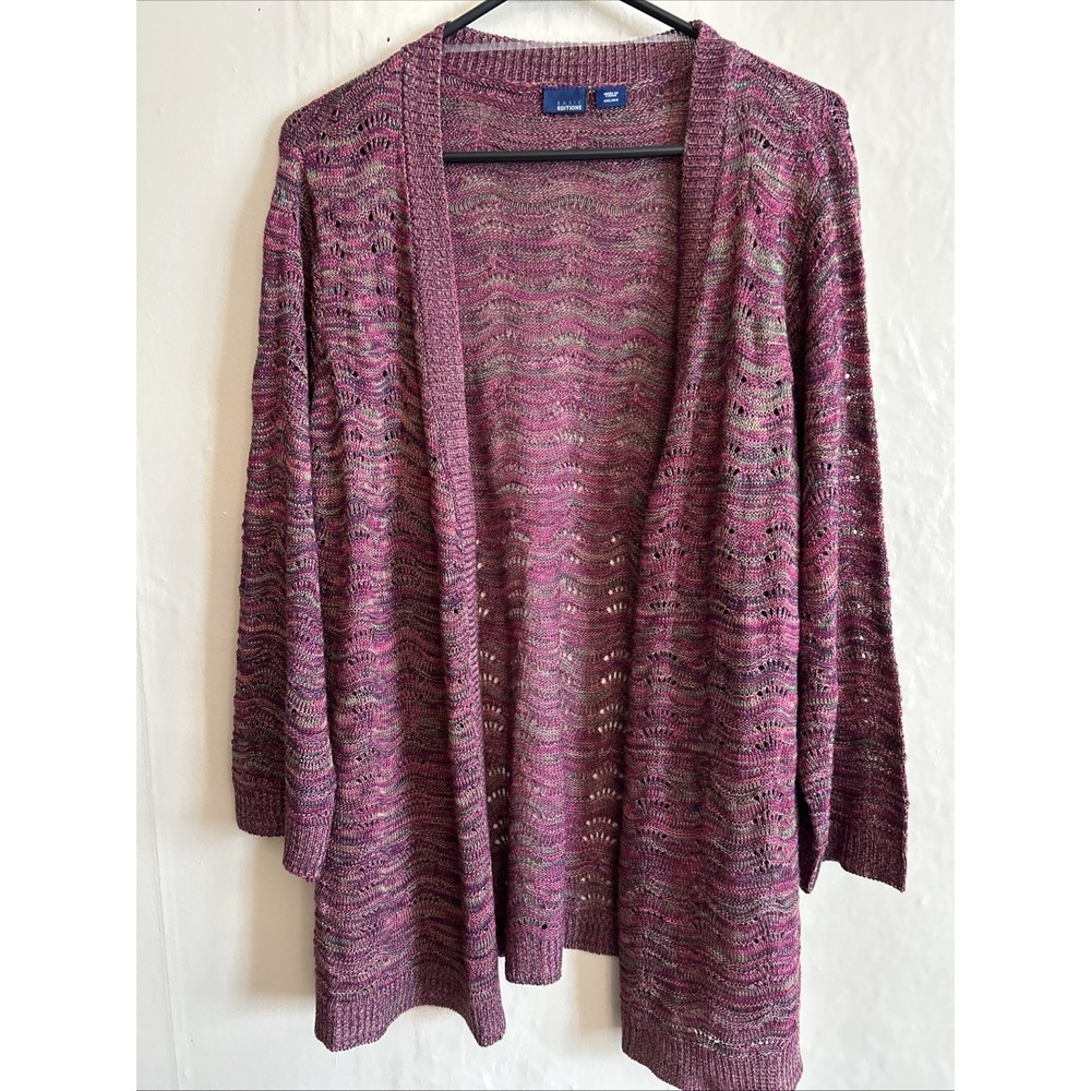 basic editions XXL Sweater Knit Olive Burgundy‎ Open Cardigan